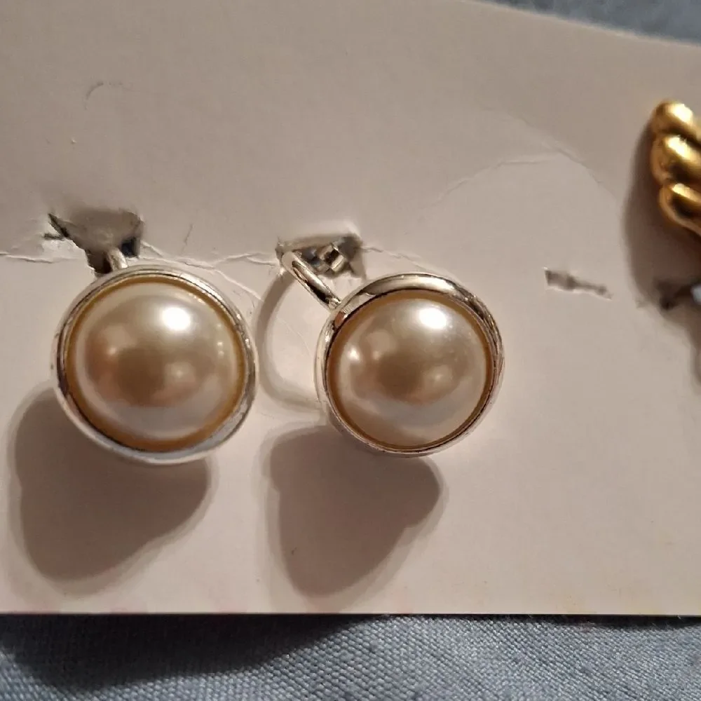 Vintage Clip-on Gold and Pearl Drop Earrings Set Of 3 (Ear059)